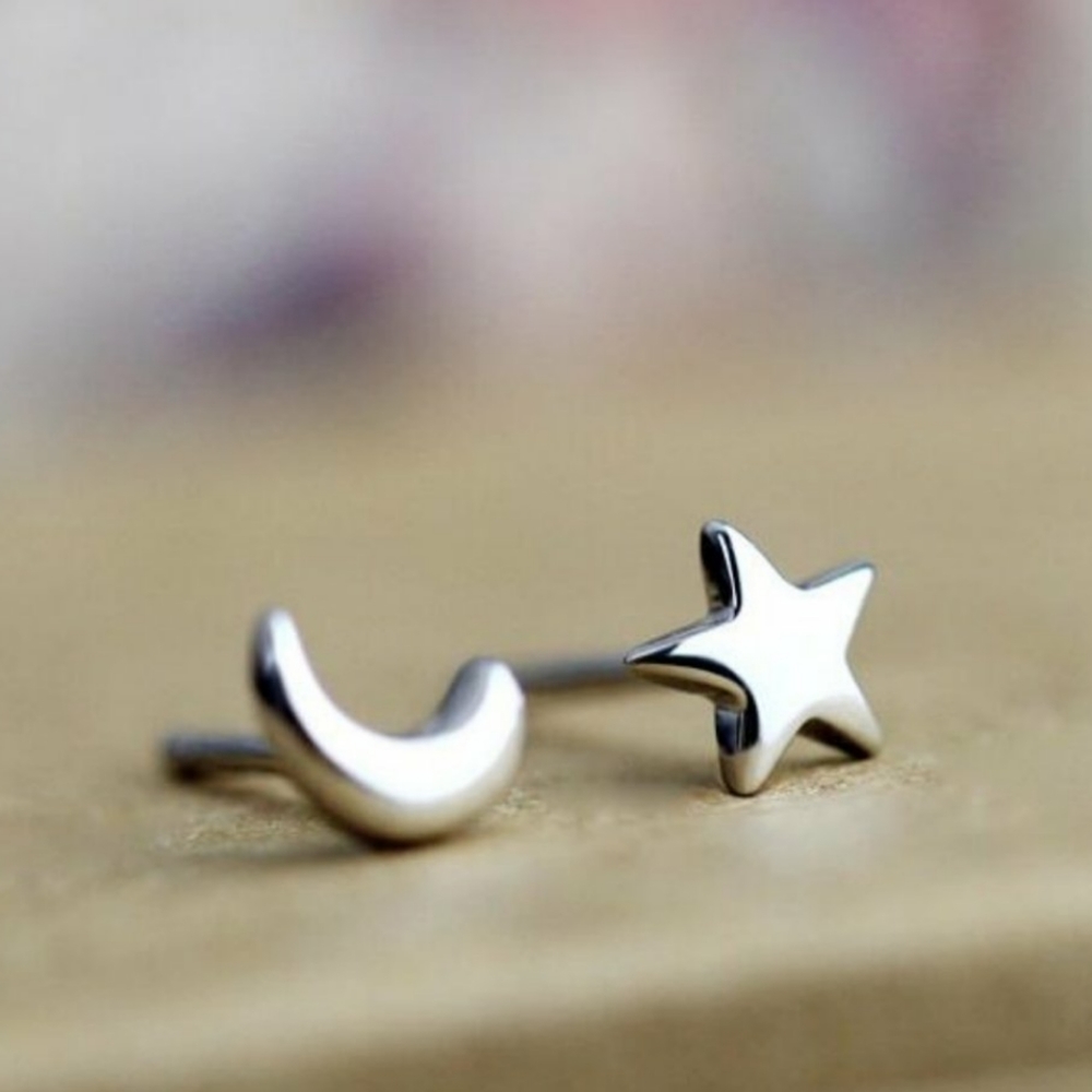 NEW Silver Moon & Star Tiny Stud Earrings
